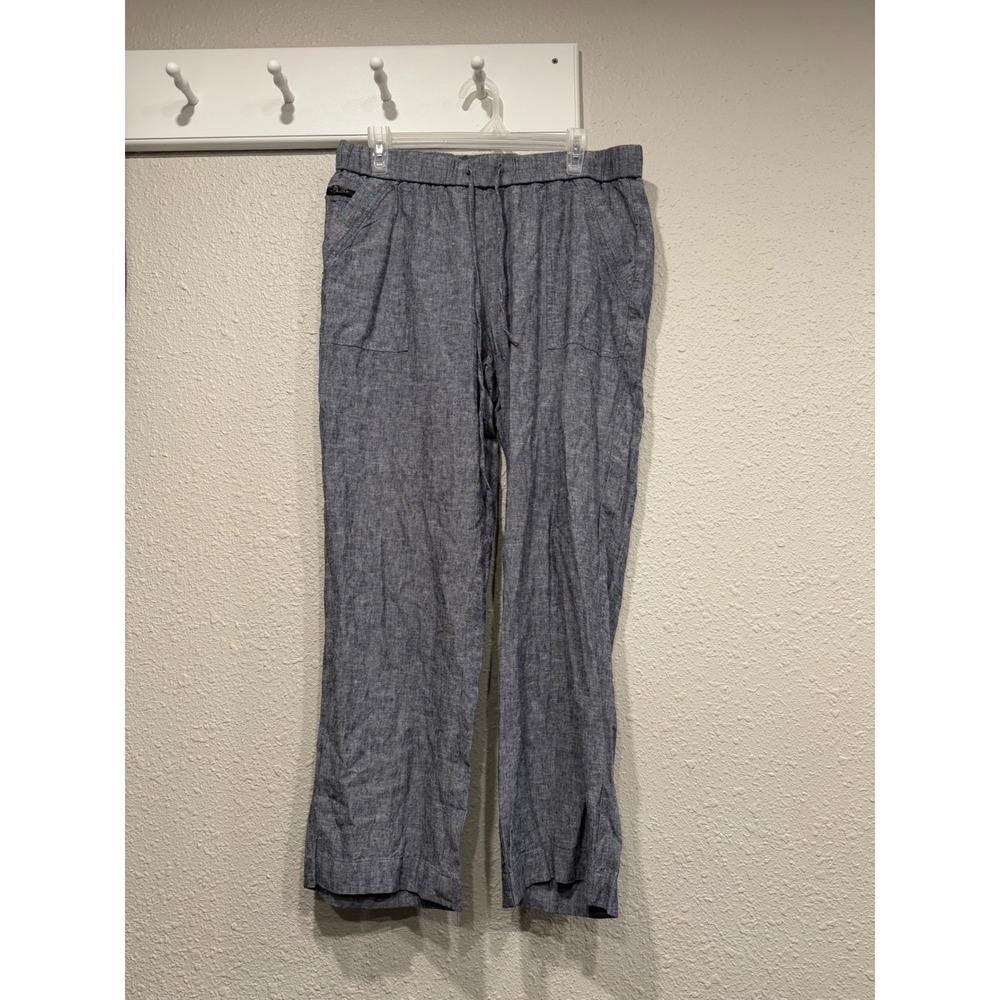 Zac & Rachel Linen Blend Pants L Blue Straight Leg Pull On Coastal Beach Minimal